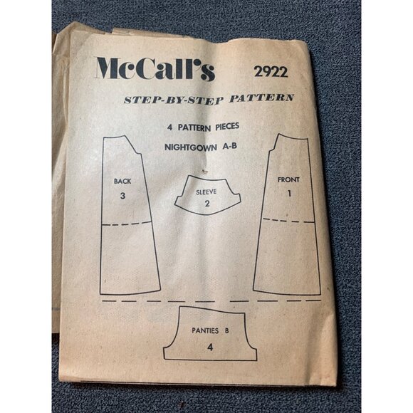 Vintage McCalls 2922 Nightgown Panties Sewing Pattern Size 10 - Picture 2 of 5